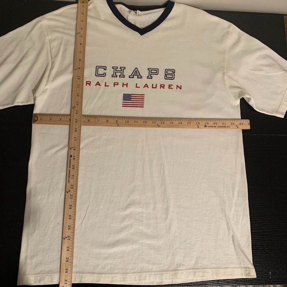 Chaps Ralph Lauren V Neck T Shirt Top White Mens Large Made in‎ USA 100% Cotton - Picture 8 of 8
